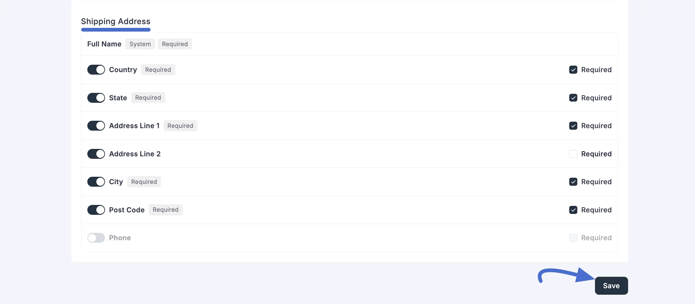Screenshot of Additional Info Settings Tab