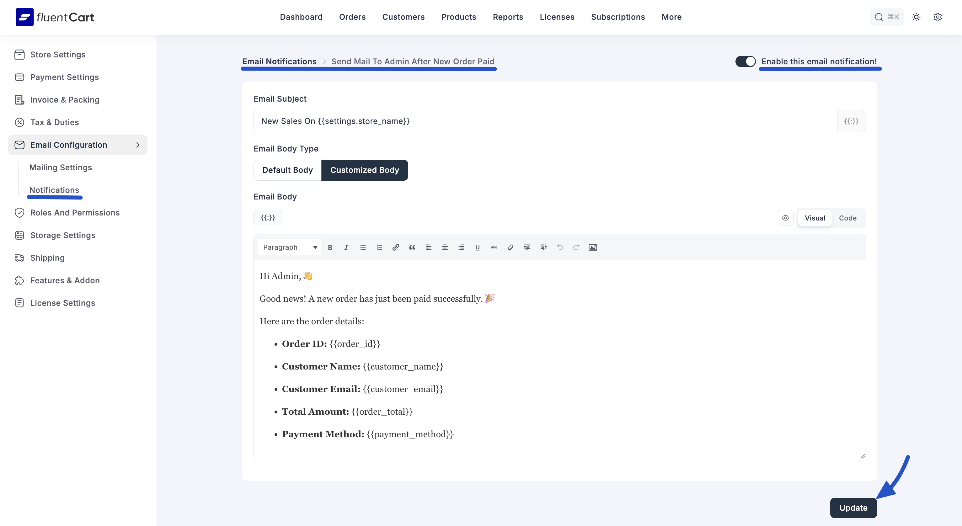 Email Notification Customization