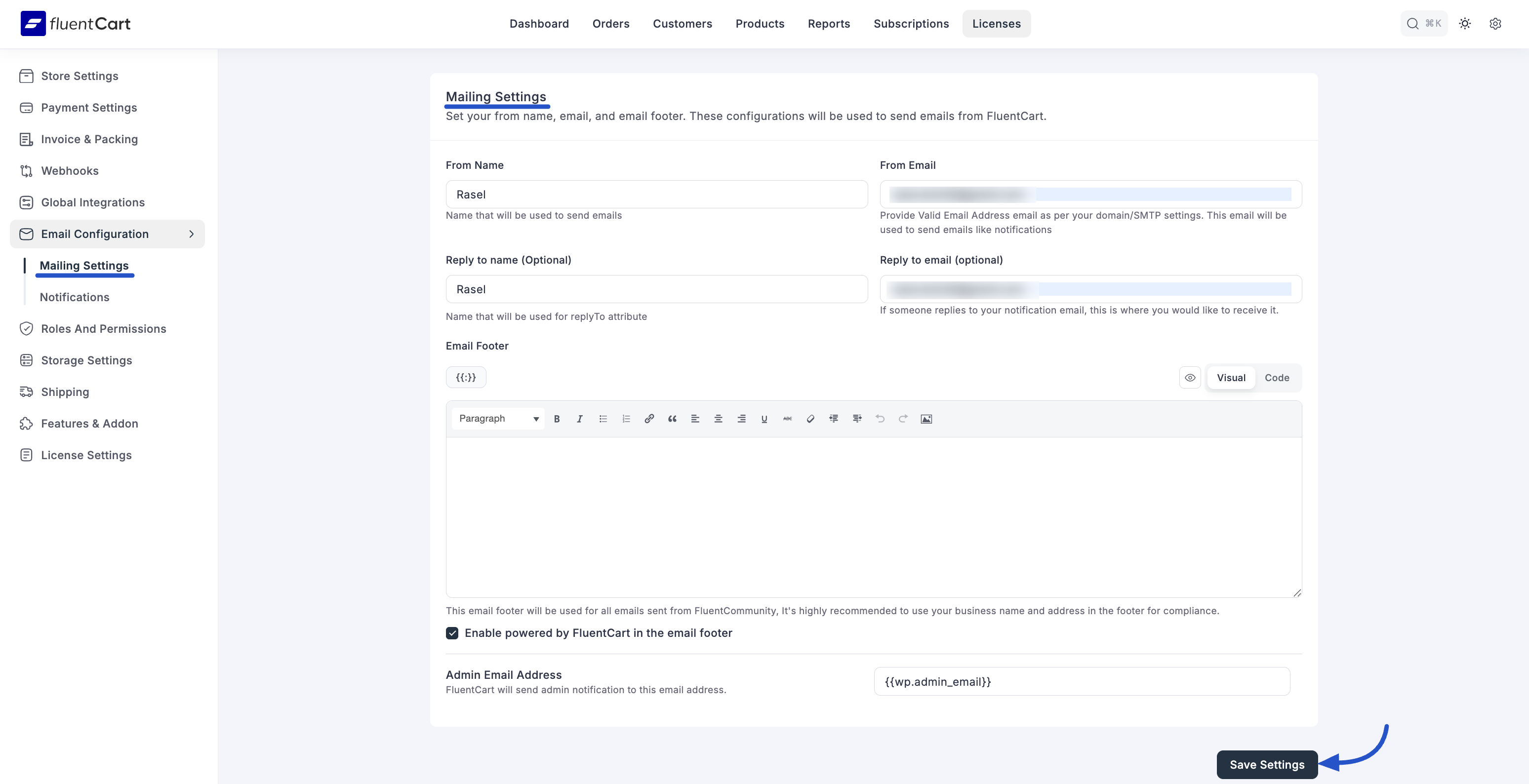 Mailing Settings