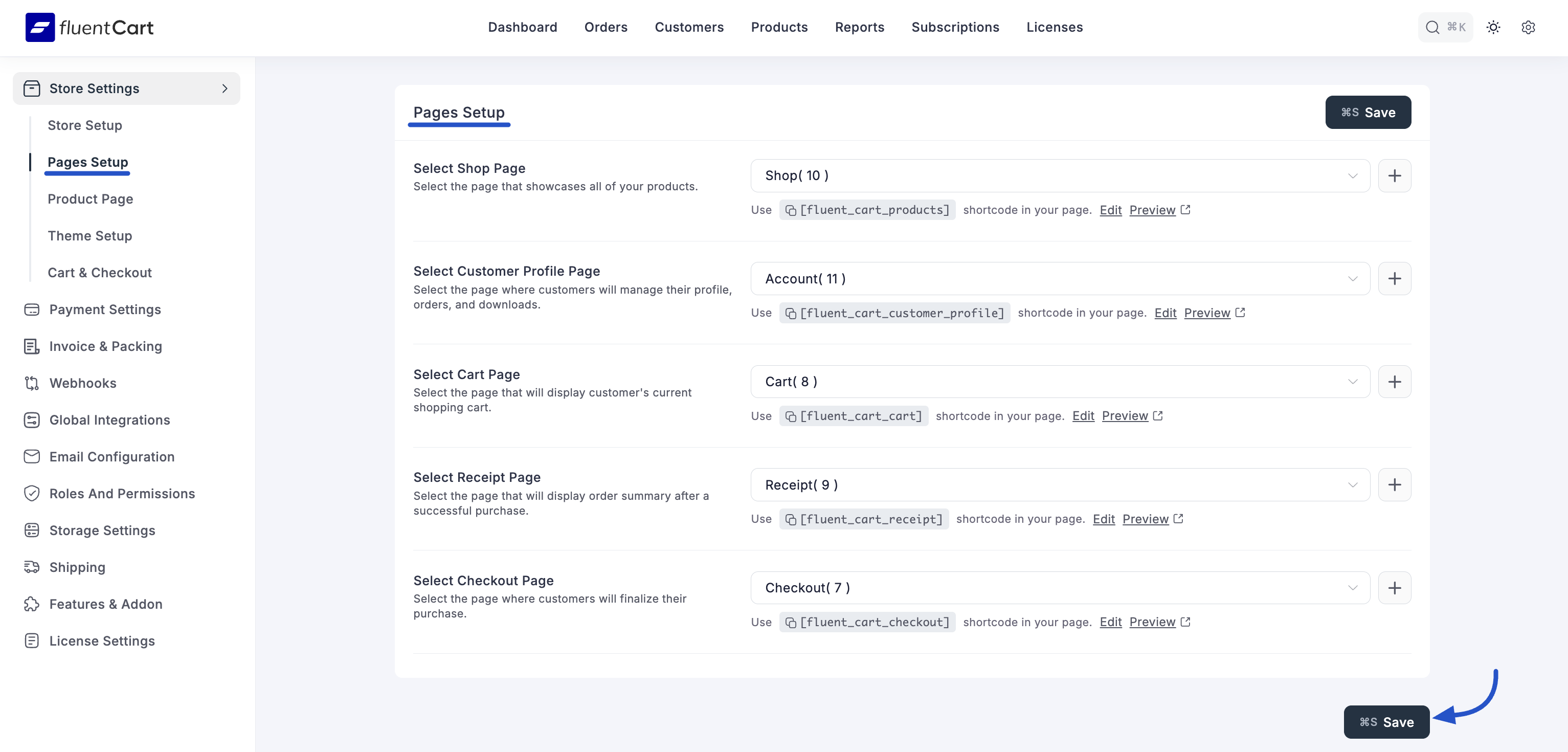 Screenshot of Pages Setup Tab