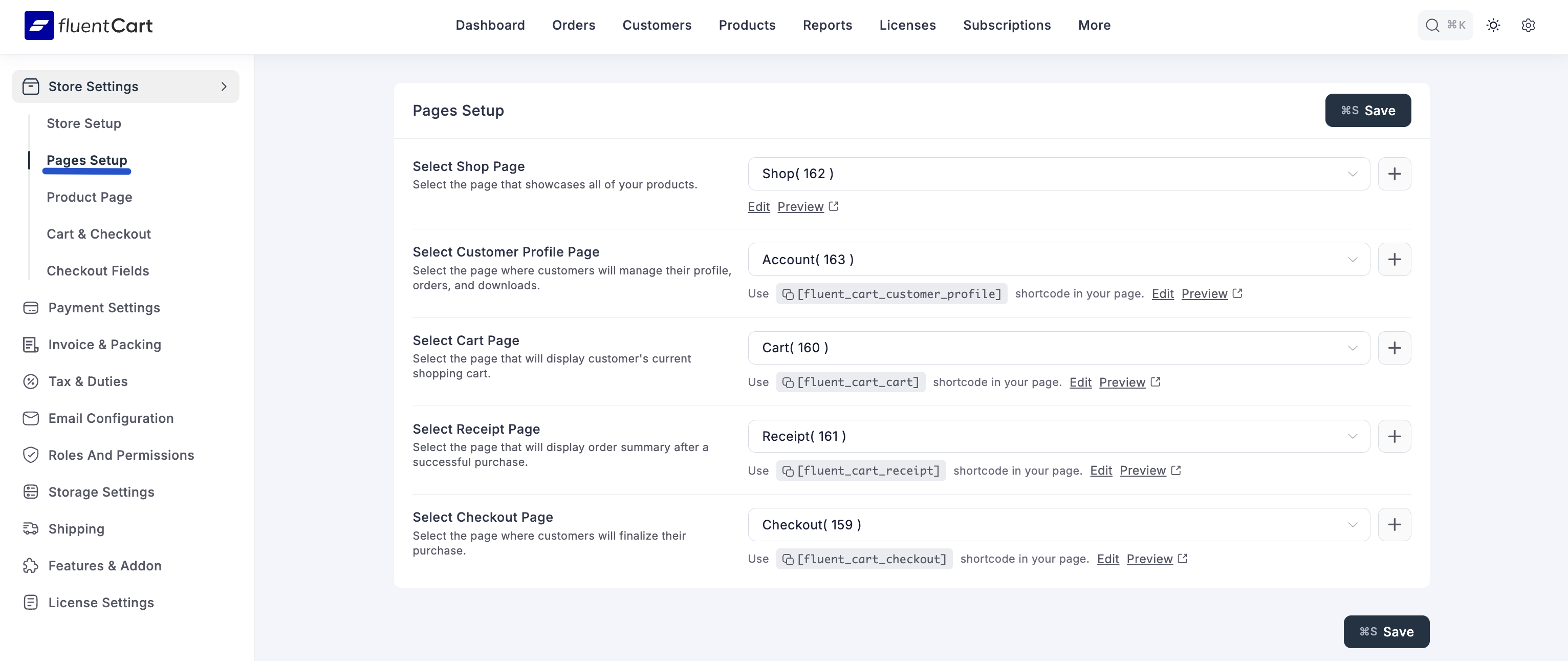Screenshot of Pages Setup Tab