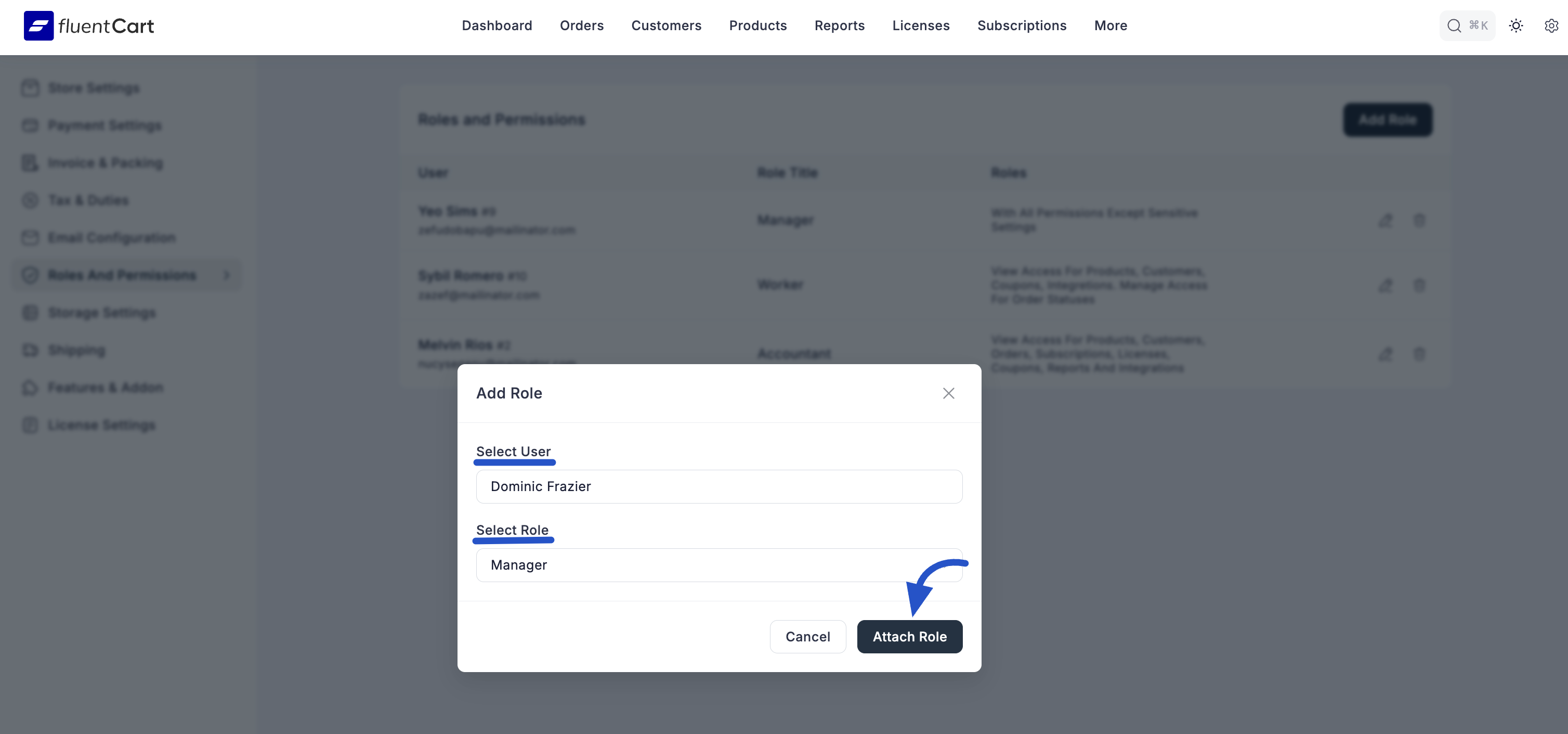 Screenshot of Add Role Modal - Select User