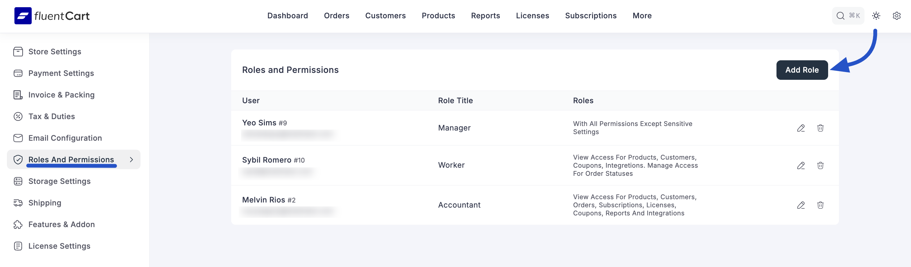 Screenshot of Roles and Permissions Tab