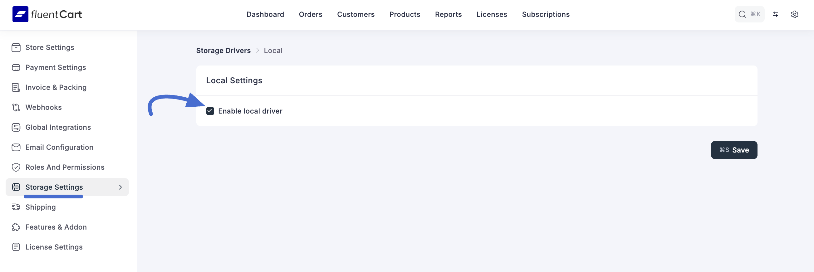 Screenshot of Storage Settings Tab