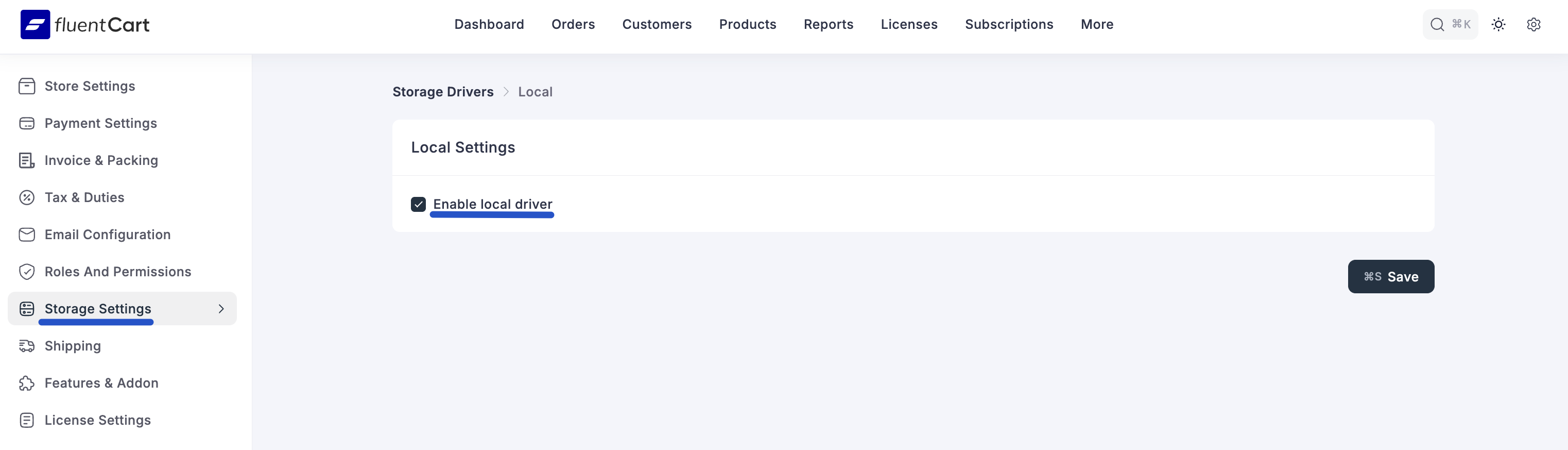 Screenshot of Storage Settings Tab