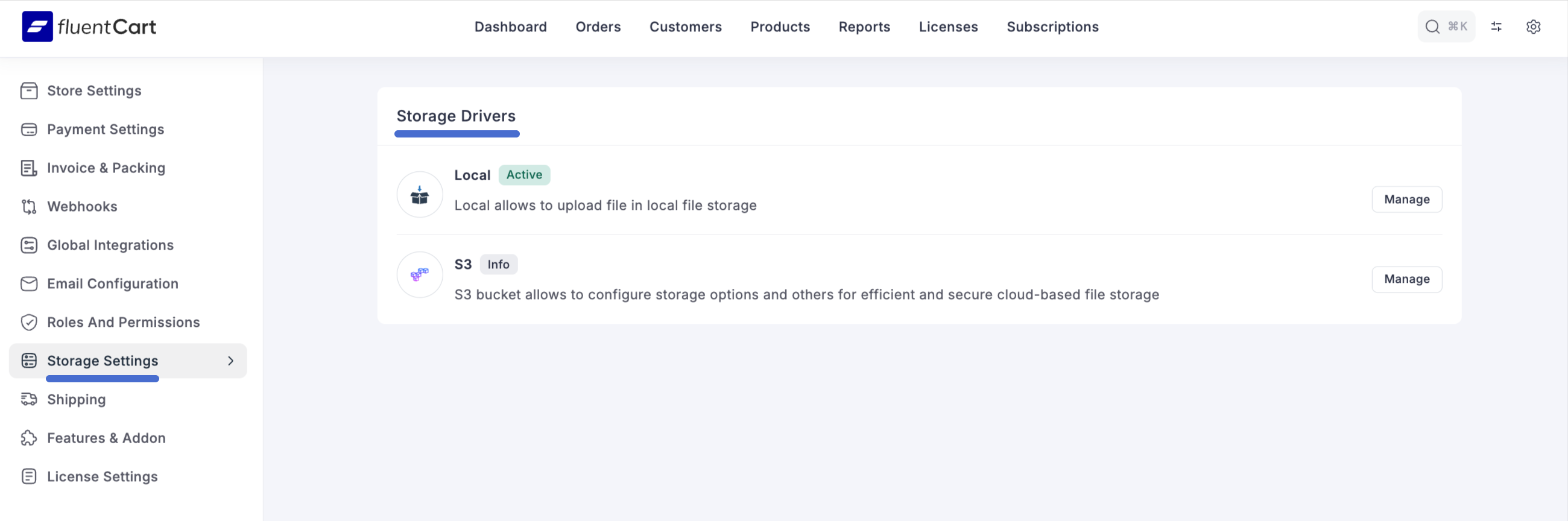 Screenshot of Storage Settings Tab
