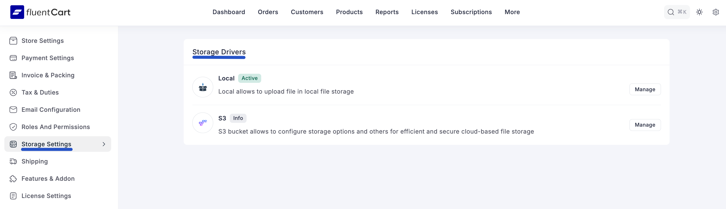 Screenshot of Storage Settings Tab