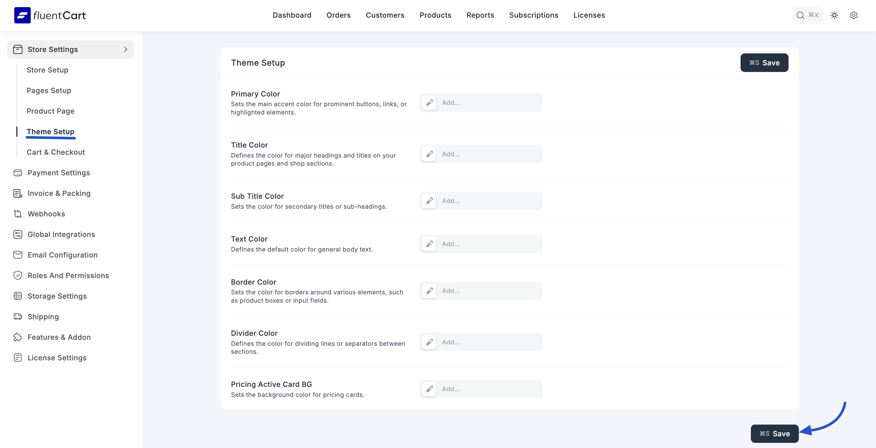 Screenshot of Theme Setup Tab