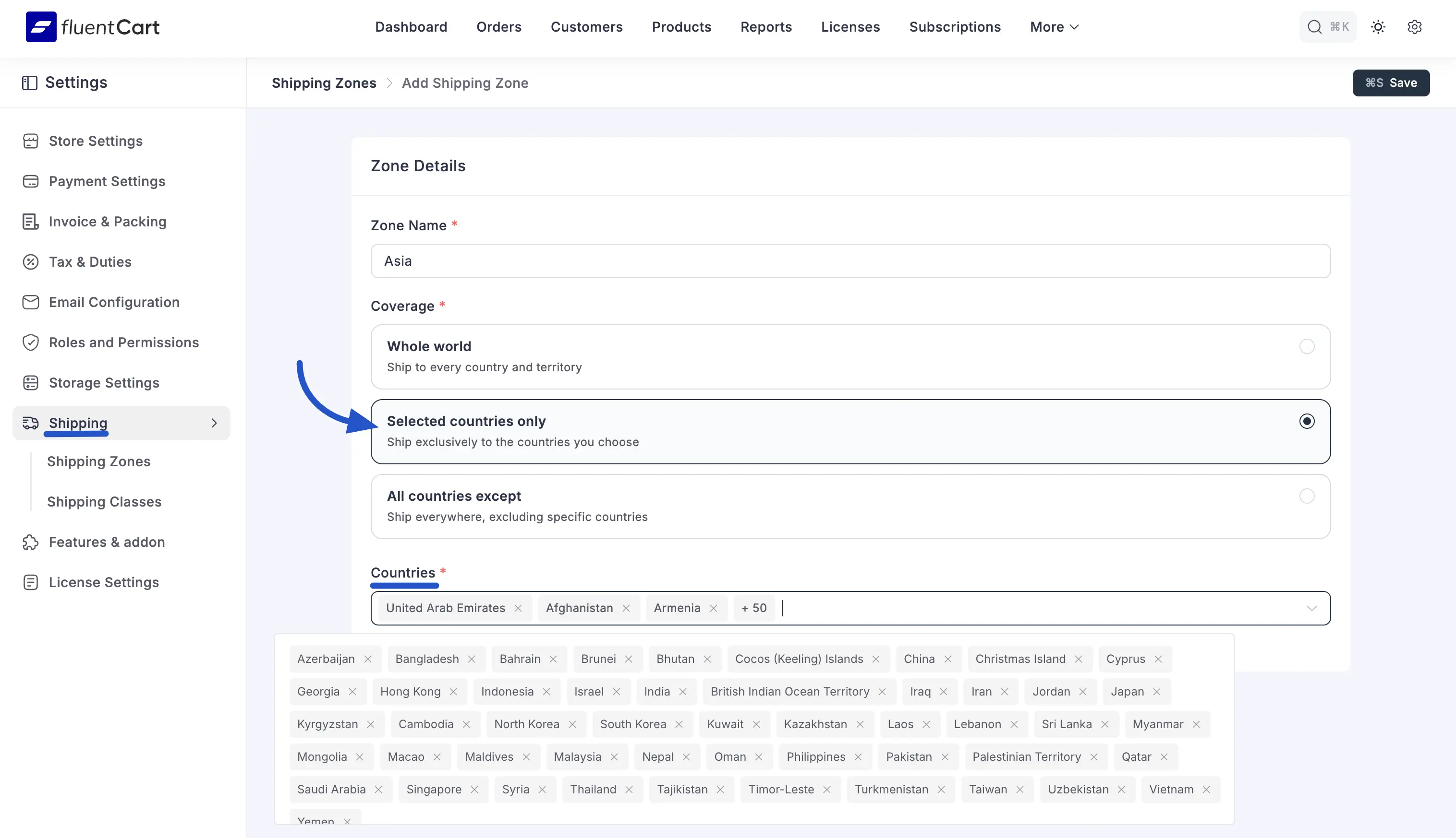 Screenshot of Configuring Shipping Zones