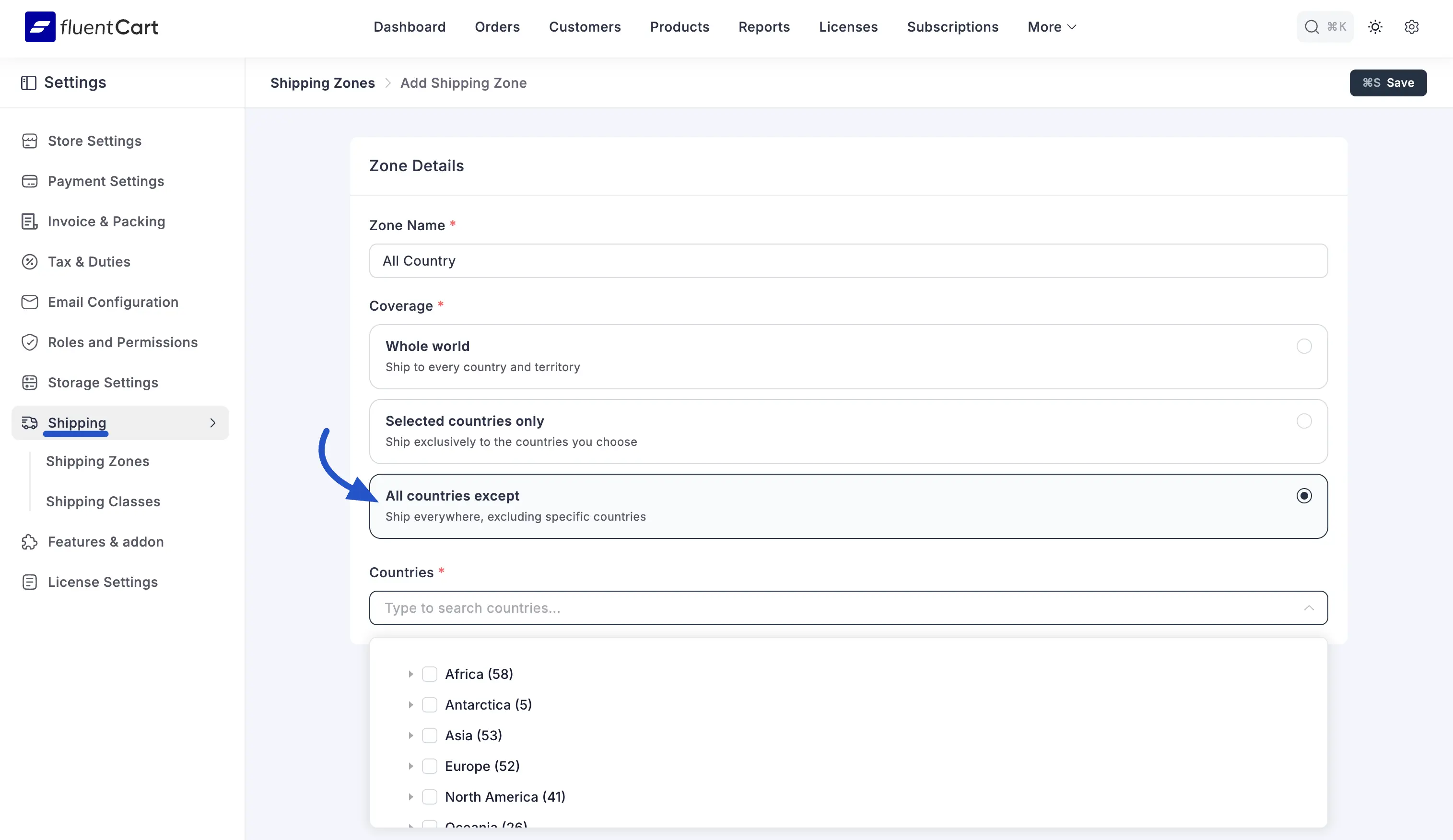 Screenshot of Configuring Shipping Zones