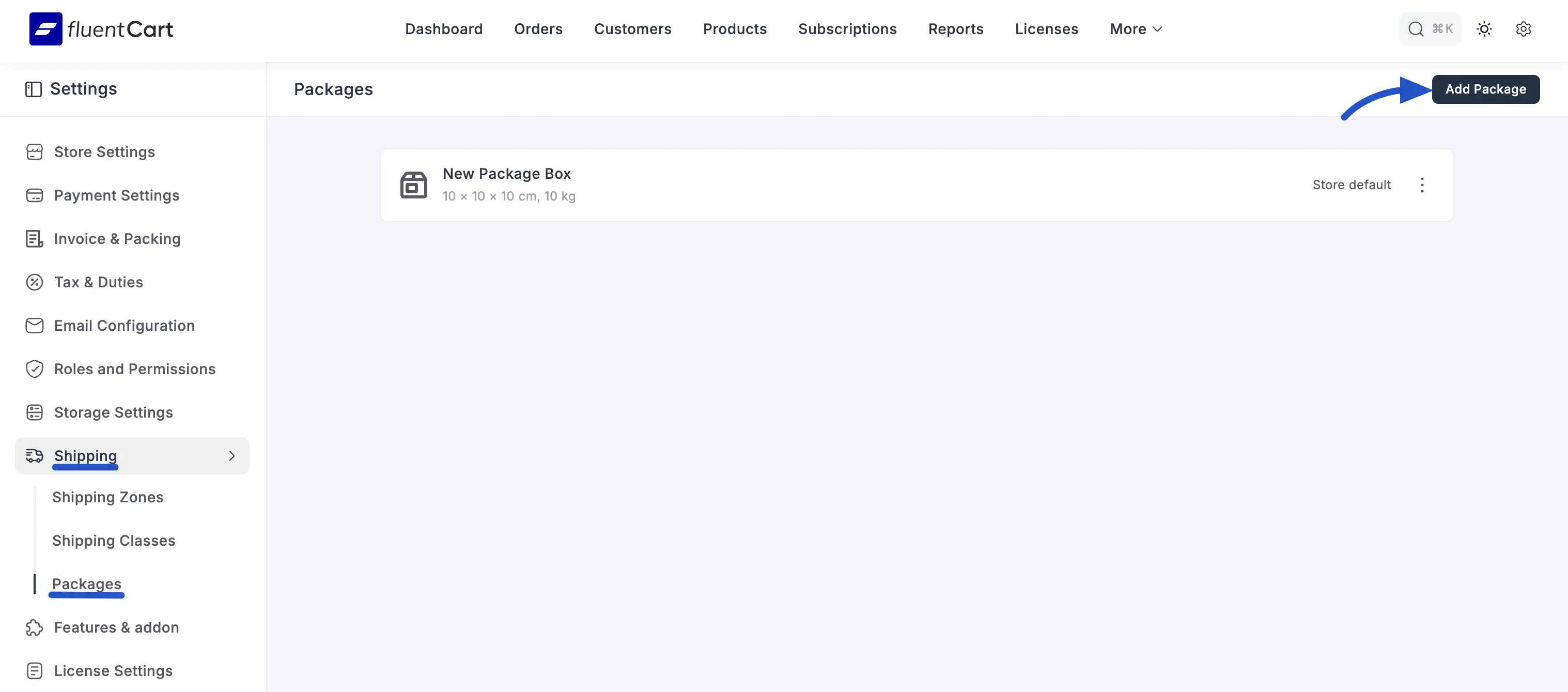 Screenshot of Packages list