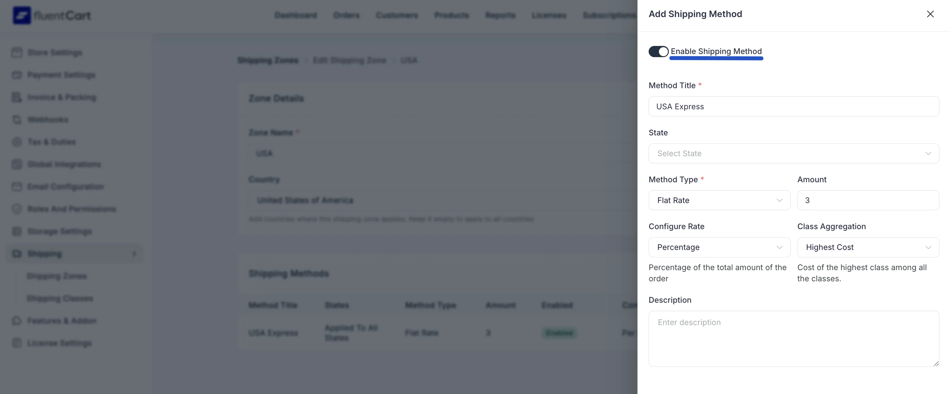 Screenshot of Shipping Method