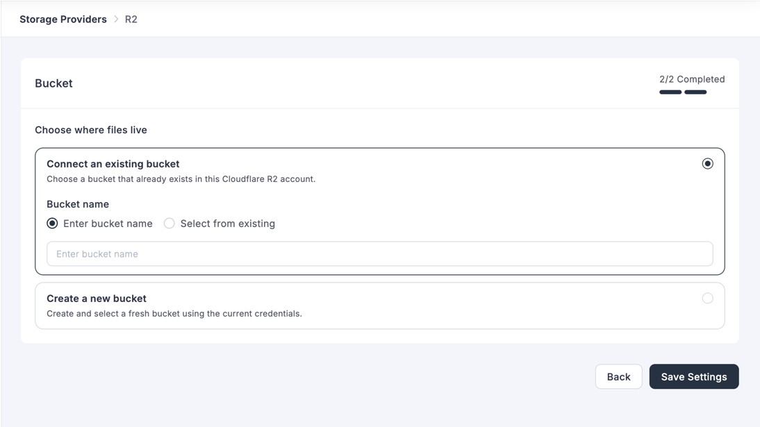 Cloudflare R2 — Enter bucket name manually