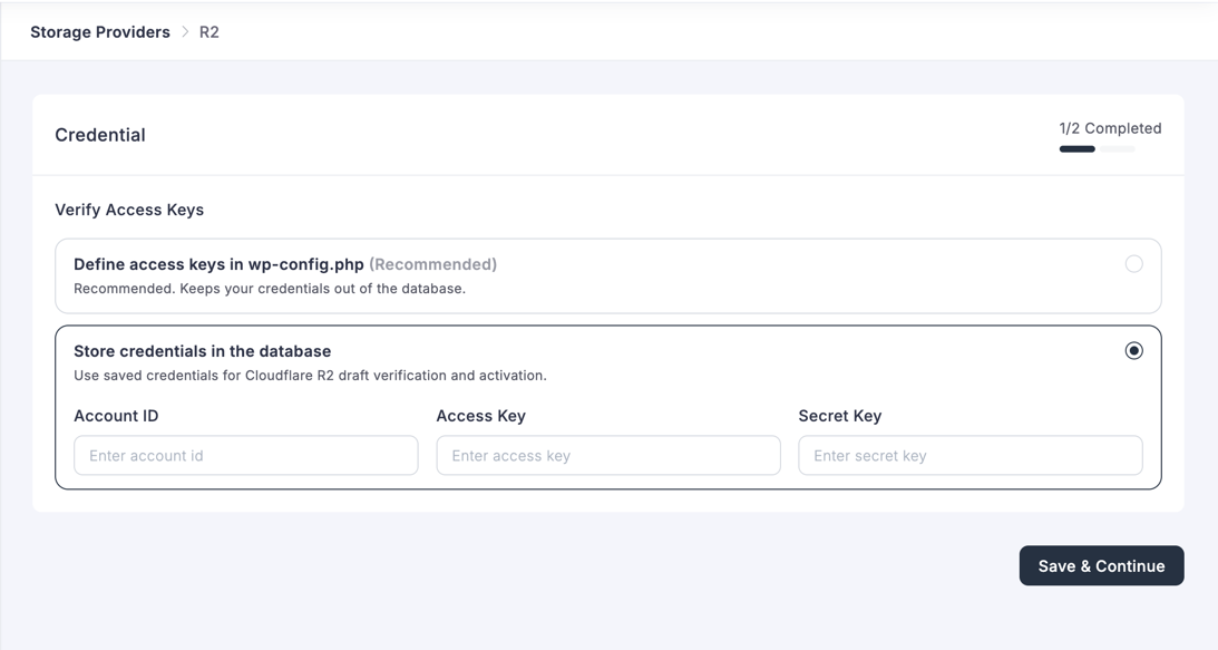 Cloudflare R2 — Store access keys in the database