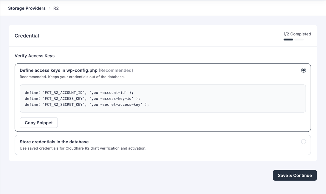 Cloudflare R2 — Define access keys in wp-config.php