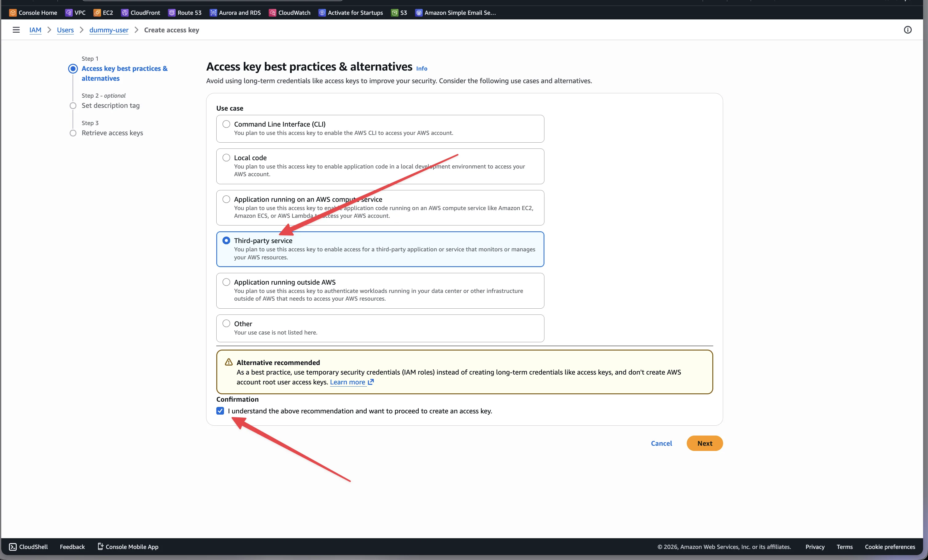 AWS IAM — Access key use case: Third-party service