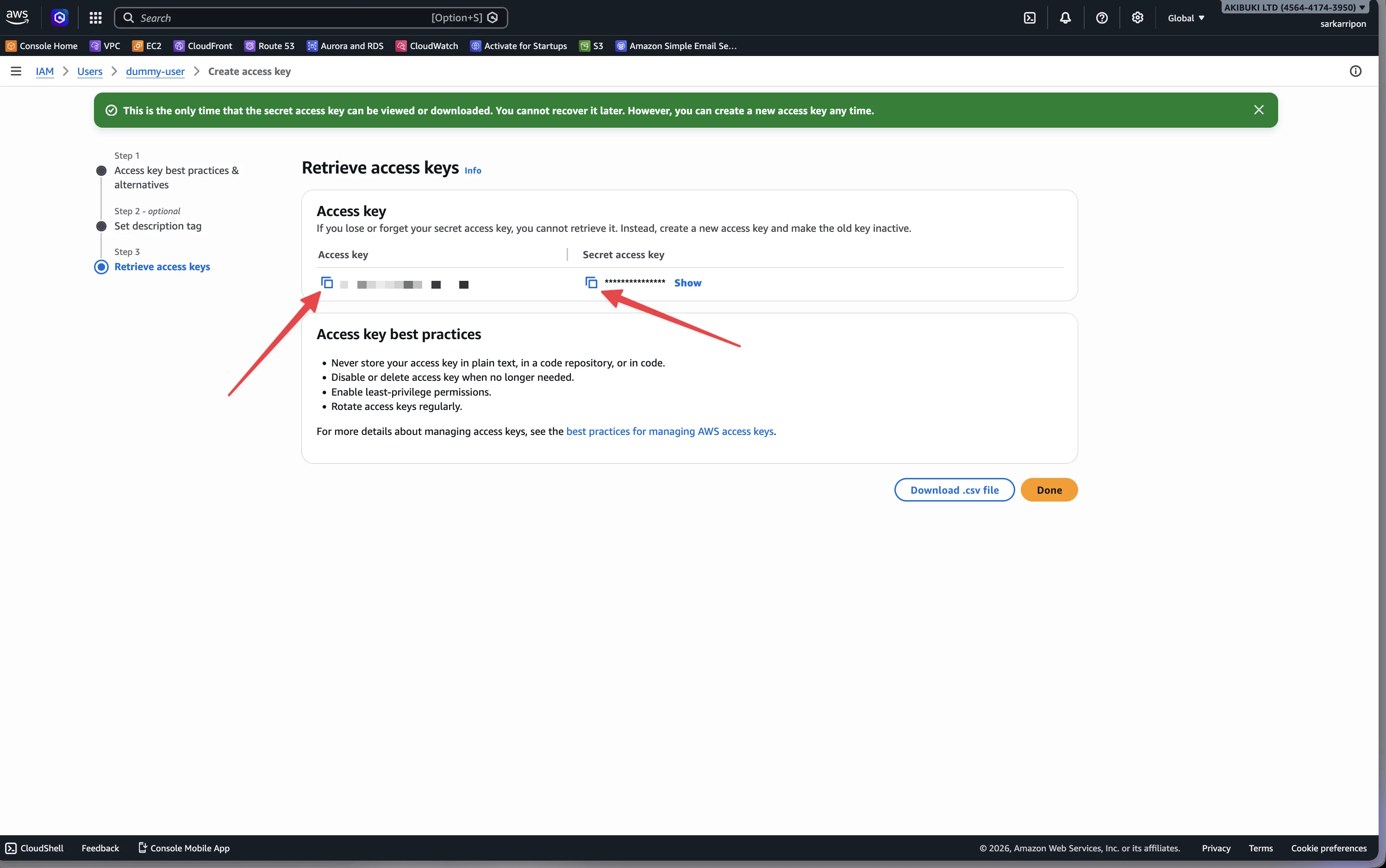 AWS IAM — Retrieve access key and secret access key