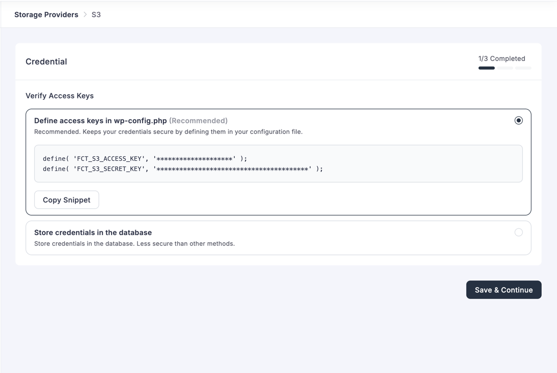 Amazon S3 — Define access keys in wp-config.php