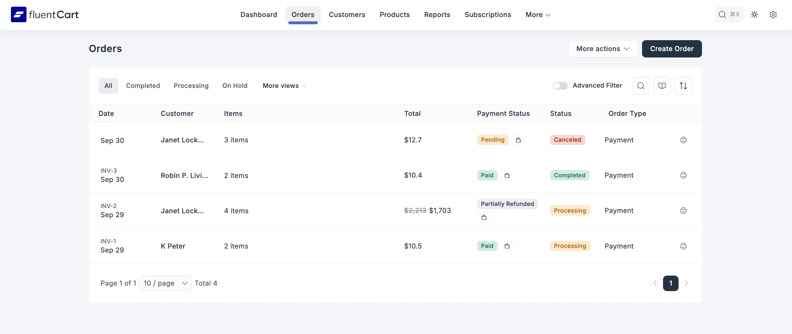 Screenshot of Order Status