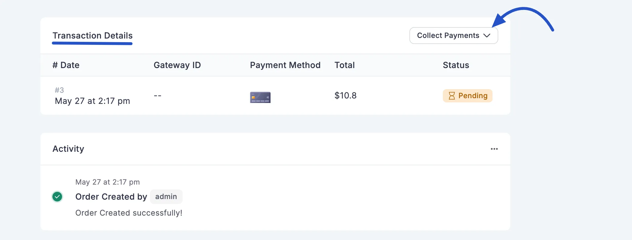 Screenshot of Collect Payments Dropdown