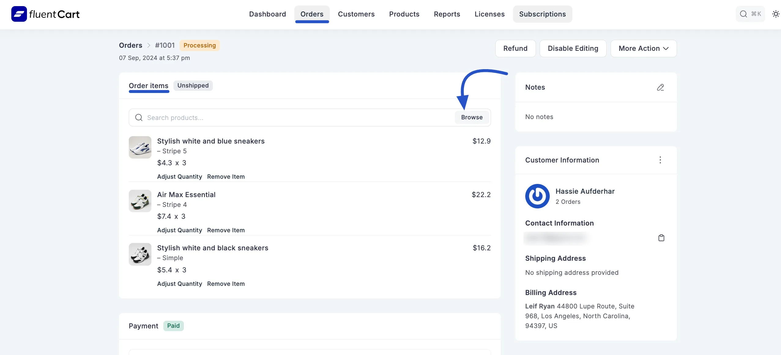 Screenshot of Add Product Search Field in Edit Mode