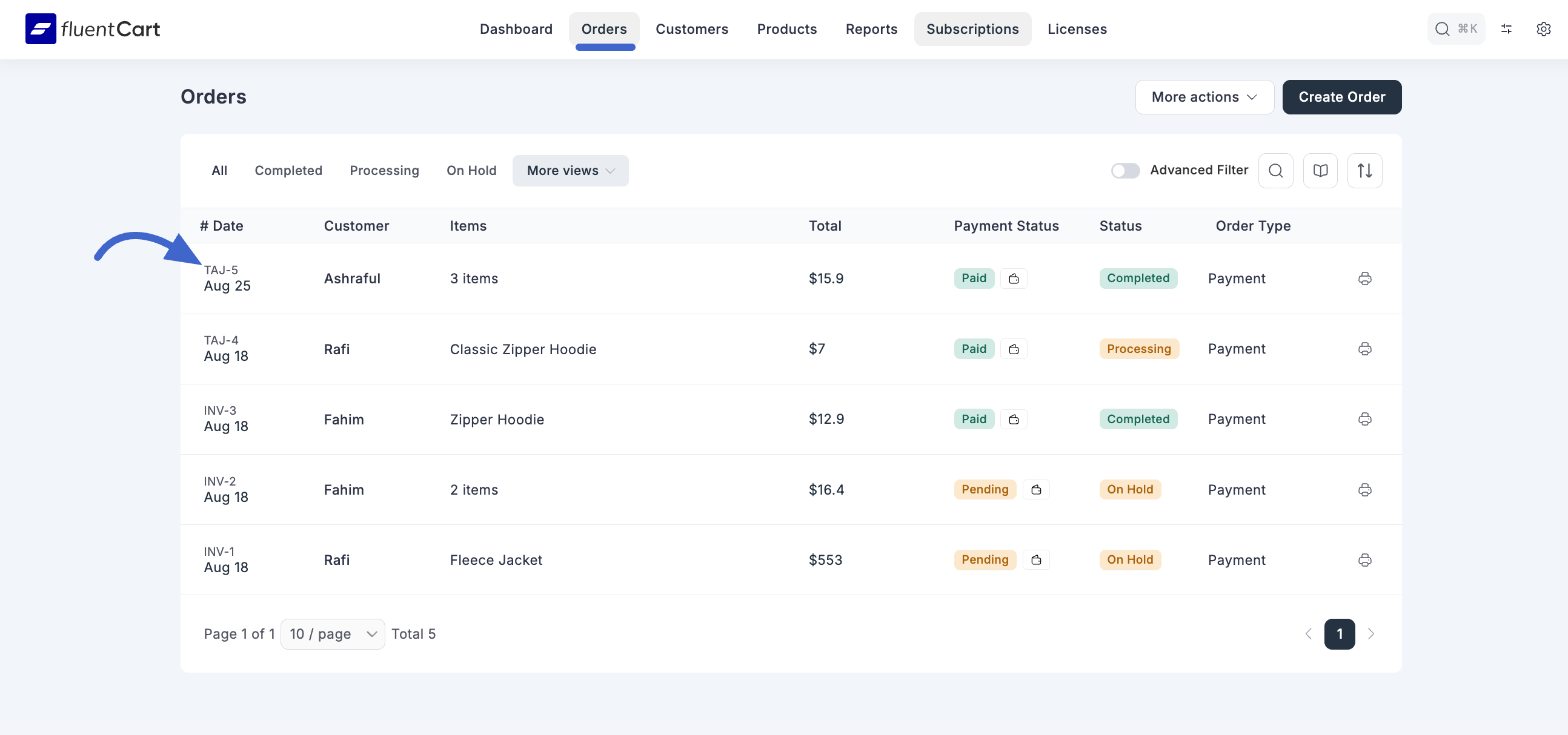 Screenshot of Order Details Page