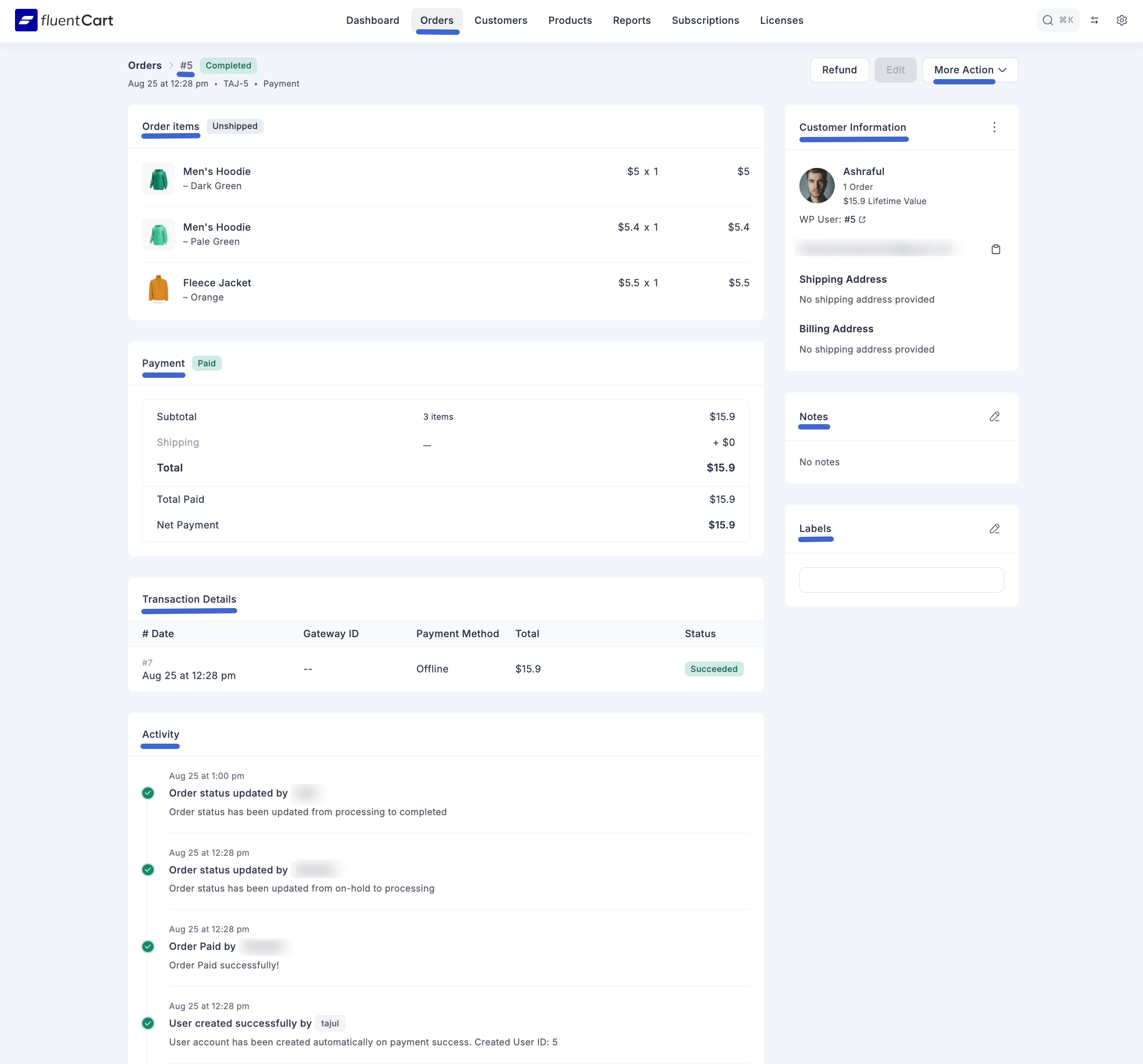 Screenshot of Order Details Page