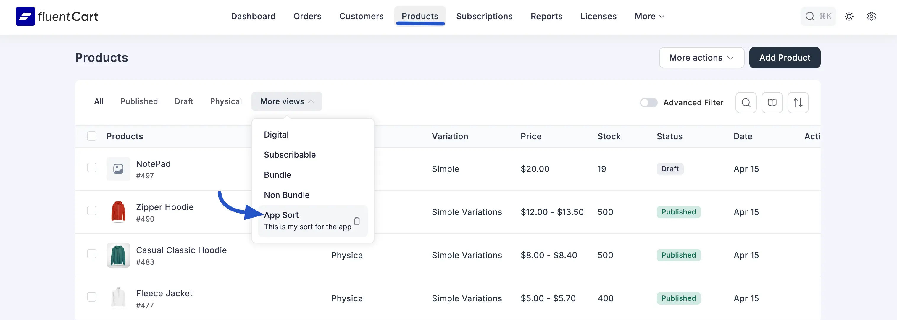 Screenshot of Advanced Filter Button