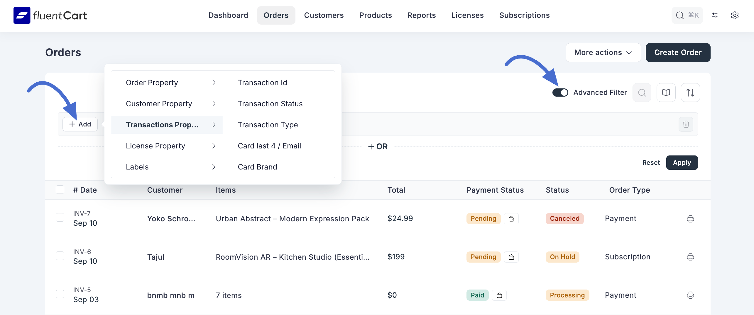 Screenshot of Advanced Filter Button