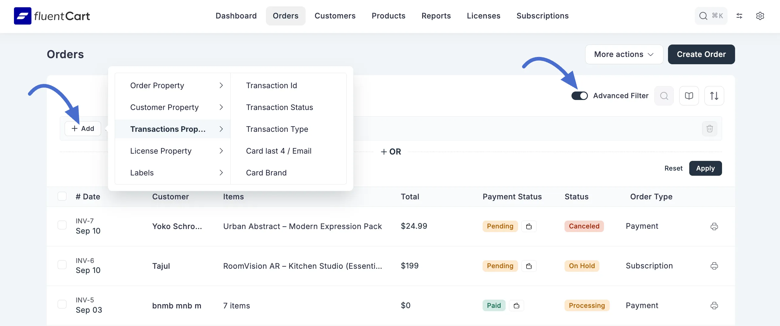 Screenshot of Advanced Filter Button