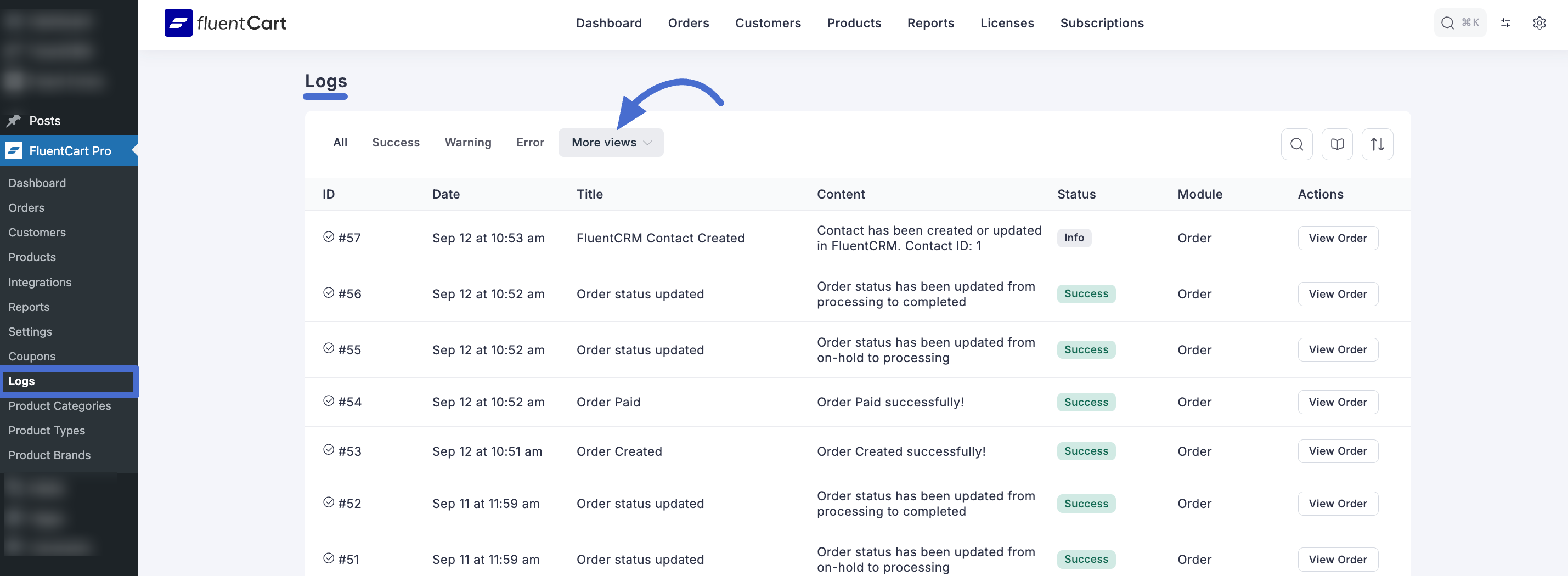 Screenshot of Logs List Page