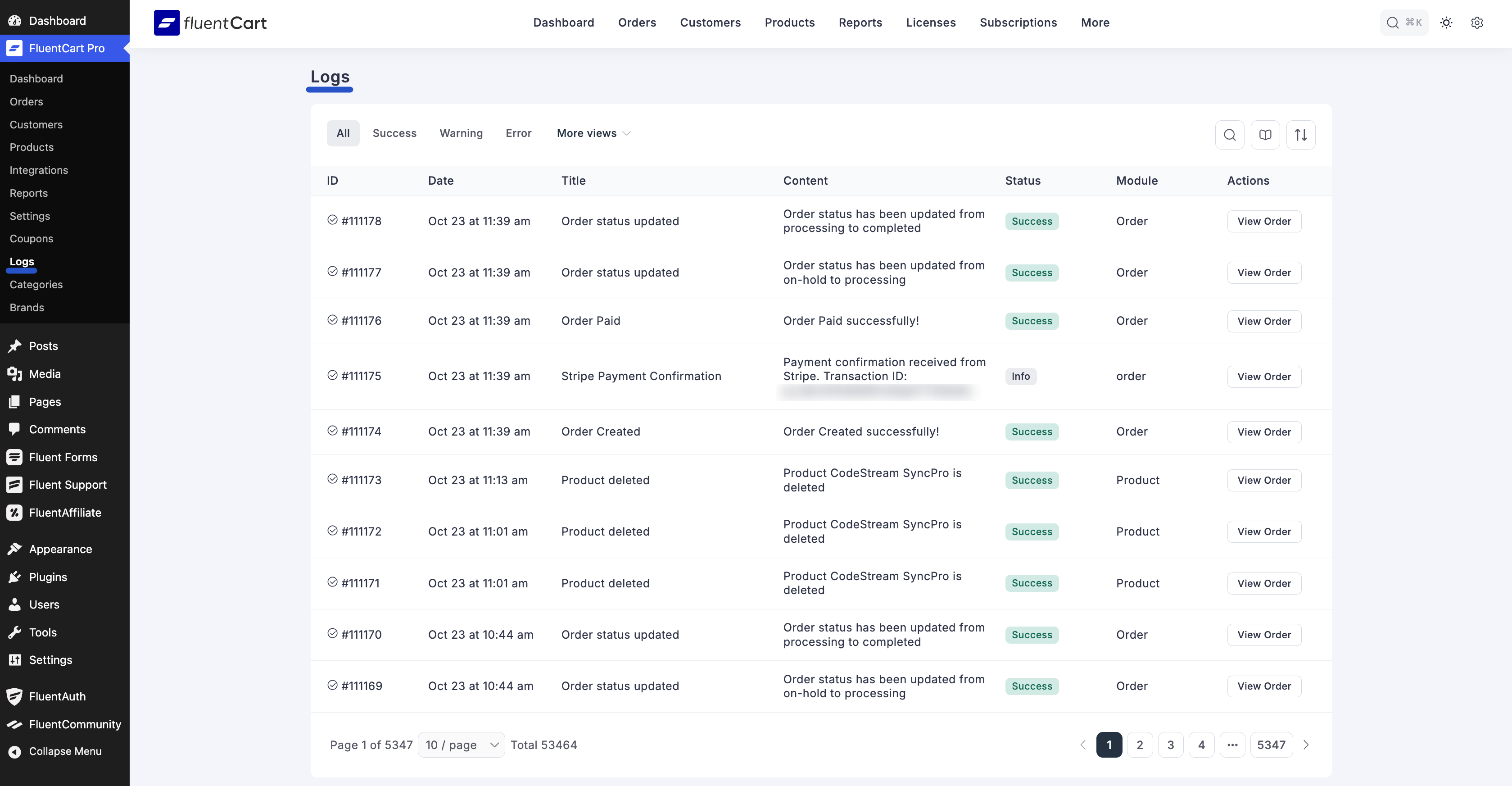 Screenshot of Logs List Page